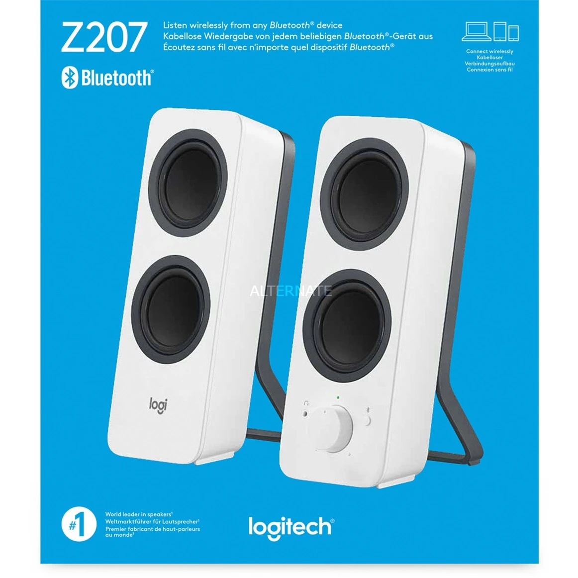 Logitech Z207 , PC-Lautsprecher (weiß, Bluetooth, Klinke) 8 Logitech Z207 , PC-Lautsprecher (weiß, Bluetooth, Klinke) – Bild 6